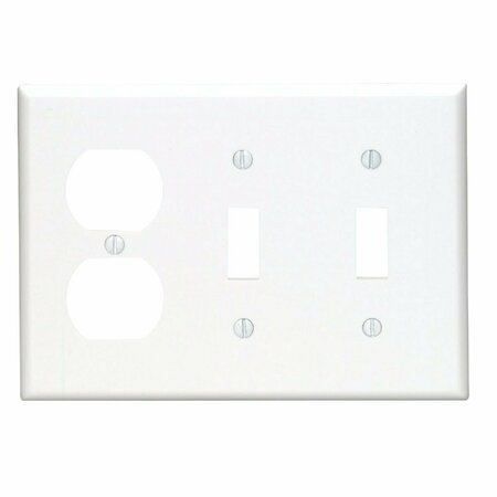 LEVITON 3-Gang Plastic 2-Toggle/Duplex Outlet Wall Plate, White 001-88021